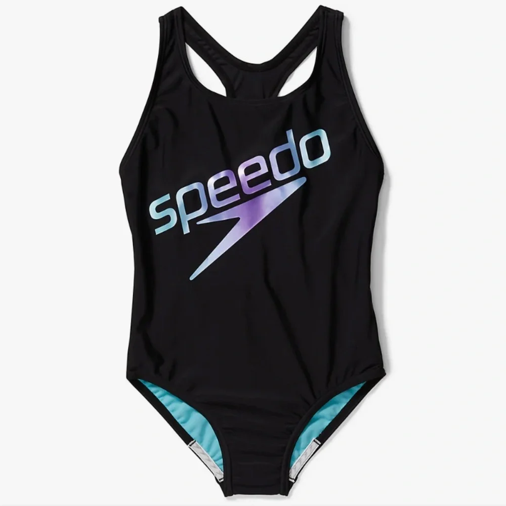 SPEEDO GIRLS PRINTED MEDALIST LOGO ONE PIECE SWIMSUIT SZ 16